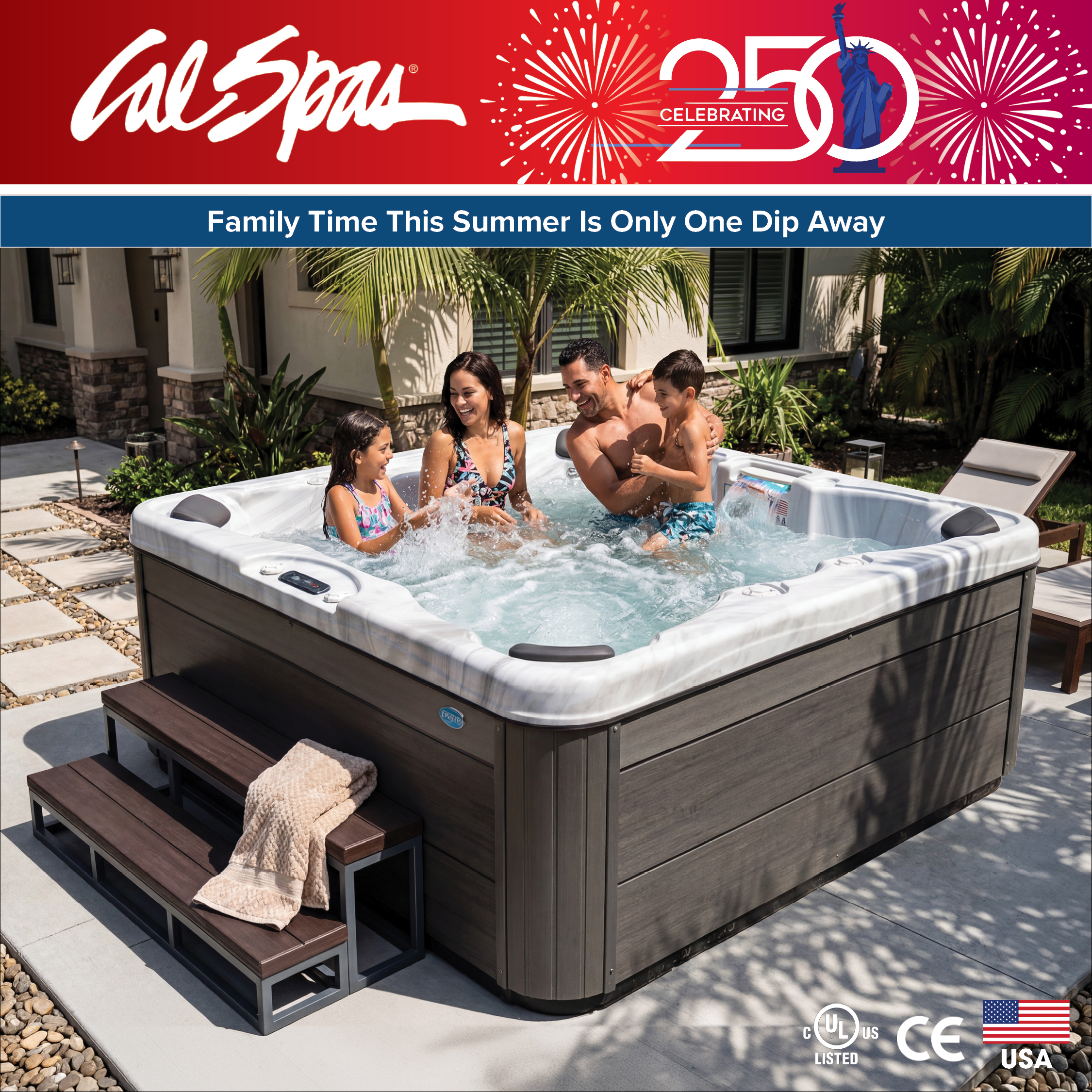 Calspas hot tub being used in a family setting - Mission Viejo